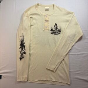 Vintage Healthknit Henley Shirt Mens Large Cream Mountain Man Deer Hunting 1989